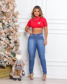 Calça Jeans Feminina Básica Skinny Cintura Alta