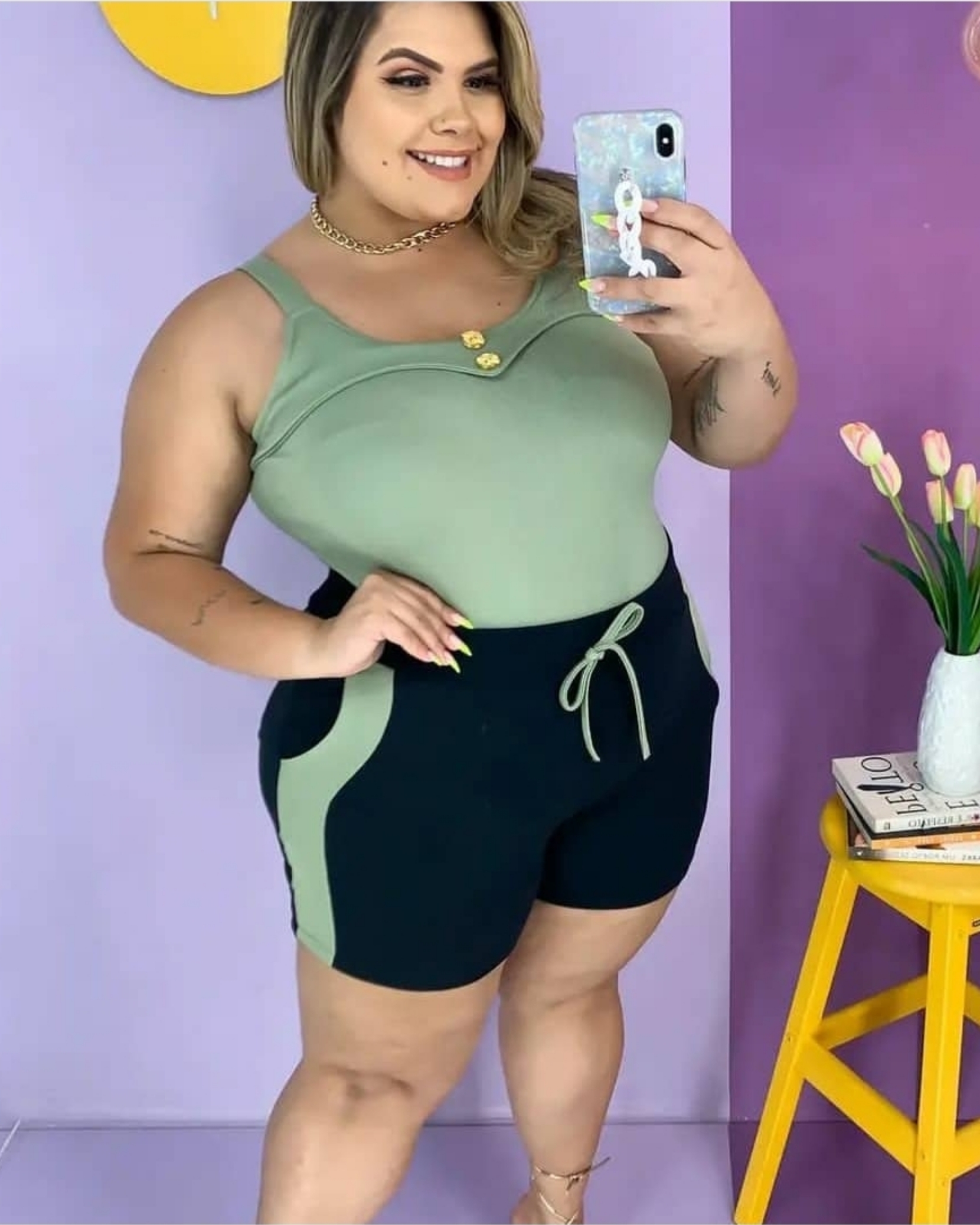 conjunto plus size short e blusa atacado