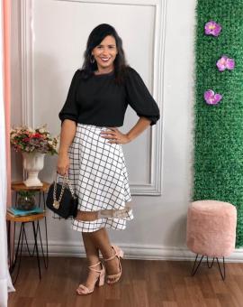 Saia Midi Gode Xadrez Evangélica com Tule