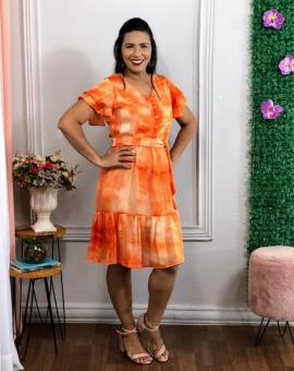 Vestido Curto Soltinho de Manguinha com Amarração na Cintura