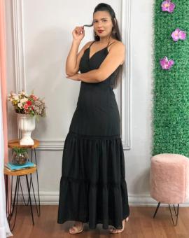 Vestido Longo Preto de Alcinha Decote Transpassado
