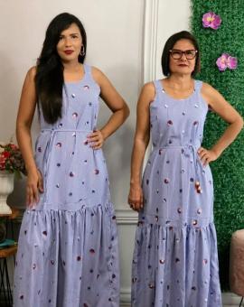 Vestido Longo Soltinho de Alças Largas com Amarração Estampado