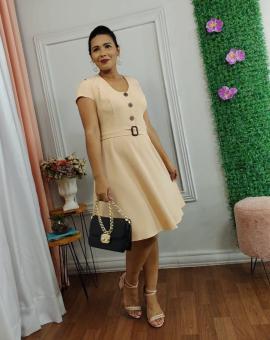 Vestido Midi Rodado de Manguinha com Cinto