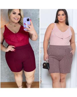 Conjunto Feminino Plus Size Short e Blusa no Suede