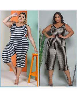 Macacão Pantacourt Plus Size na Viscolycra Listrado