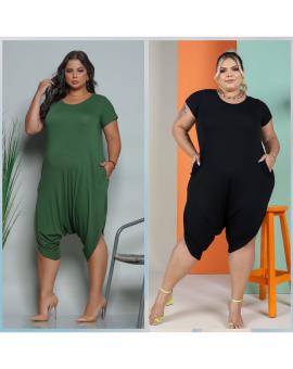 Macacão Saruel Plus Size na Malha Viscolycra