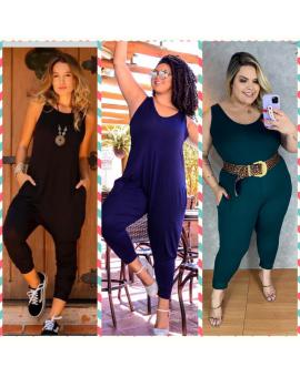 Macacão Saruel Regata na Malha Viscolycra com Bolso