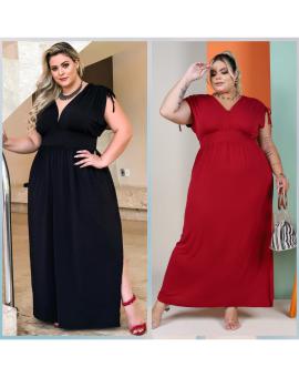 Vestido Longo Plus Size com Decote na Malha Viscolycra