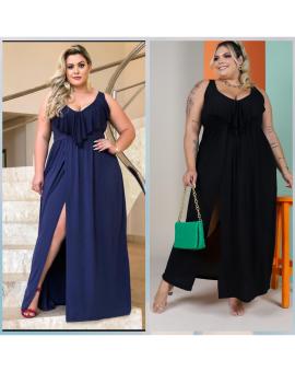 Vestido Longo Plus Size de Alça com Fenda