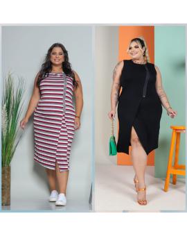 Vestido Midi Plus Size na Malha Viscolycra com Zíper