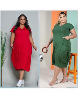 Vestido Saruel de Manguinha na Viscolycra com Bolso