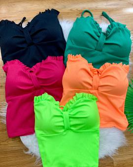 Blusa Canelada Feminina de Alcinha com Babado