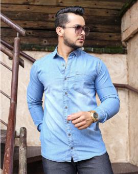 Camisa Jeans Masculina Manga Longa Slim Clara