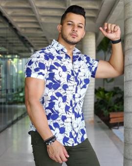 Camisa Masculina Manga Curta Estampa Floral