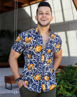 Camisa Masculina Manga Curta Estampada Floral