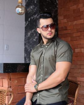 Camisa Masculina Social Slim Manga Curta