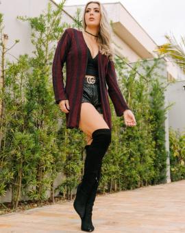 Cardigan Tricot Feminino Listrado