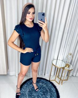 Conjunto Canelado Feminino Short e Blusa de Manguinha