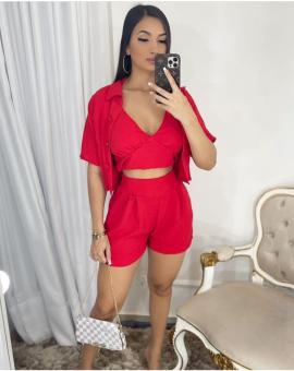 Conjunto Feminino 3 Peças Short e Cropped