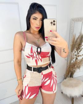 Conjunto Feminino Cropped e Short com Cinto no Suplex