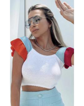 Cropped Modal de Manguinha com Babado