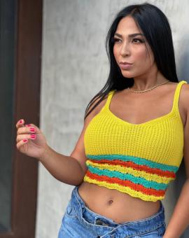 Cropped no Tricot de Alcinha Colorido