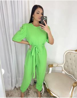 Macacão Longo Manga Bufante com Amarração