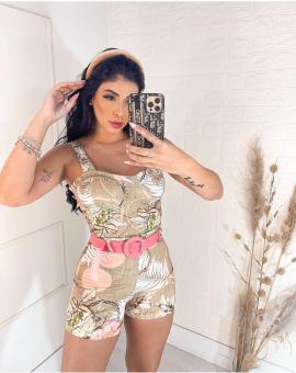 Macaquinho de Alcinha Estampado com Cinto