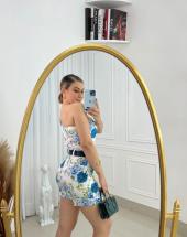 Macaquinho Nula Manga Estampado com Cinto