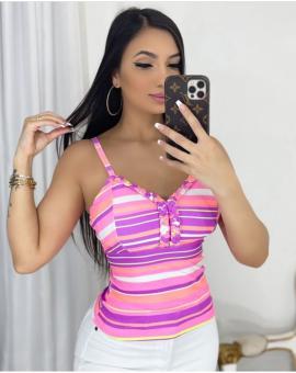 Regata Feminina no Suplex de Alcinha Listrada