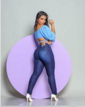 Calça Jeans Feminina Básica Cintura Alta Lavagem Escura Atacado na Rua 44 em Goiânia