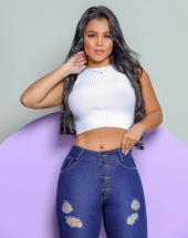 Calça Jeans Feminina Botões Encapados com Destroyed Atacado na Rua 44 em Goiânia