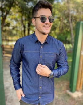 Camisa Jeans Masculina Manga Longa Slim