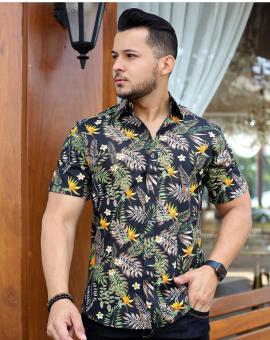 Camisa Manga Curta Masculina Estampada Floral