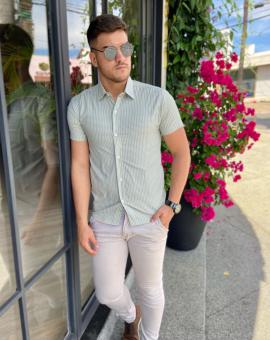 Camisa Masculina 100% Algodão Manga Curta Slim