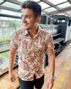 Camisa Masculina Manga Curta Floral Estampada
