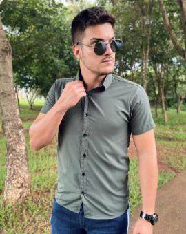 Camisa Masculina Manga Curta Lisa Slim Fit