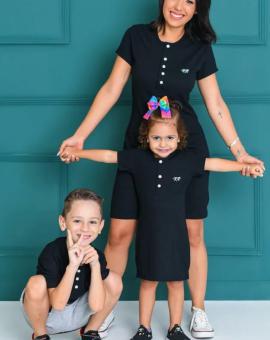 Vestido Tal Mãe Tal Filha Gola Polo Preto
