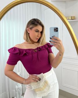 Blusa Ciganinha Canelada com Babado