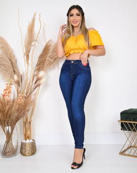 Calça Jeans Feminina Básica Skinny Escura