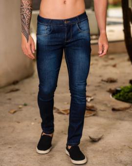 Calça Jeans Masculina Básica Escura com Bolso