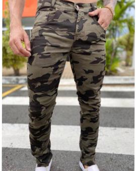 Calça Jeans Masculina Camuflada Verde Militar