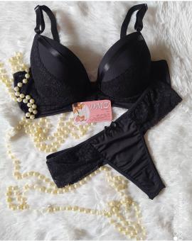 Conjunto Lingerie Preto Calcinha e Sutiã com Bojo