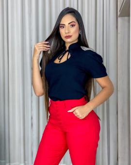 T-Shirt de Luxo Algodão Manga Bufante com Ombreira