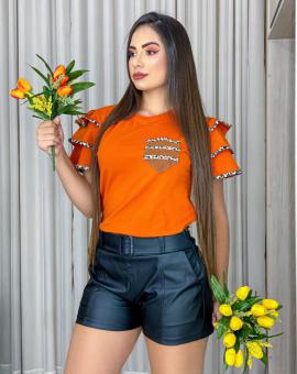 T-Shirt Feminina de Luxo Manguinha com Babado