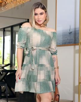 Vestido Ciganinha com Manga e Amarração na Cintura