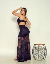 Vestido Longo Hot Pants de Renda Preto Atacado na Rua 44 em Goiânia