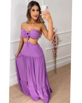 Vestido Longo Tomara que Caia com Recorte na Cintura