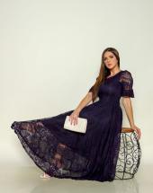 Vestido Longuete de Renda com Manguinha Preto Atacado na Rua 44 em Goiânia