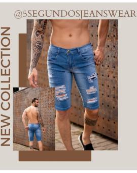 Bermuda Jeans Masculina Rasgado Destroyed